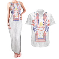 Philippines Barong Style Couples Matching Tank Maxi Dress and Hawaiian Shirt Polynesian Kakau Art Tattoos with Tribal Filipino Sun LT03 White - Polynesian Pride