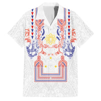 Philippines Barong Style Family Matching Off Shoulder Short Dress and Hawaiian Shirt Polynesian Kakau Art Tattoos with Tribal Filipino Sun LT03 Dad's Shirt - Short Sleeve White - Polynesian Pride