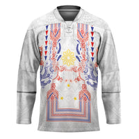 Philippines Barong Style Hockey Jersey Polynesian Kakau Art Tattoos with Tribal Filipino Sun LT03 Unisex White - Polynesian Pride