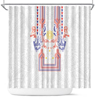 Philippines Barong Style Shower Curtain Polynesian Kakau Art Tattoos with Tribal Filipino Sun LT03 White - Polynesian Pride