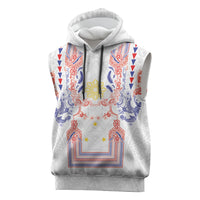 Philippines Barong Style Sleeveless Hoodie Polynesian Kakau Art Tattoos with Tribal Filipino Sun LT03 White - Polynesian Pride