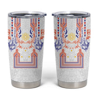Philippines Barong Style Tumbler Cup Polynesian Kakau Art Tattoos with Tribal Filipino Sun LT03 White - Polynesian Pride