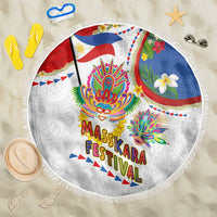Philippines MassKara Festival Beach Blanket Smile Masks with Hawaiian Art Pattern and Tropical Plants