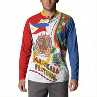 Philippines MassKara Festival Button Sweatshirt Smile Masks with Hawaiian Art Pattern and Tropical Plants LT03 - Polynesian Pride