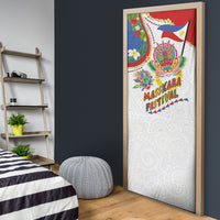 Philippines MassKara Festival Door Cover Smile Masks with Hawaiian Art Pattern and Tropical Plants
