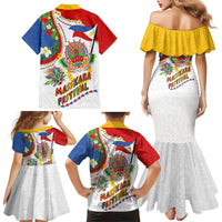 Philippines MassKara Festival Family Matching Mermaid Dress and Hawaiian Shirt Smile Masks with Hawaiian Art Pattern and Tropical Plants LT03 - Polynesian Pride
