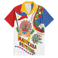 Philippines MassKara Festival Family Matching Off Shoulder Maxi Dress and Hawaiian Shirt Smile Masks with Hawaiian Art Pattern and Tropical Plants LT03 Dad's Shirt - Short Sleeve Multicolor - Polynesian Pride
