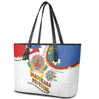 Philippines MassKara Festival Leather Tote Bag Smile Masks with Hawaiian Art Pattern and Tropical Plants LT03 - Polynesian Pride