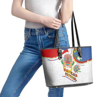 Philippines MassKara Festival Leather Tote Bag Smile Masks with Hawaiian Art Pattern and Tropical Plants LT03 - Polynesian Pride