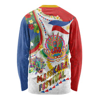 Philippines MassKara Festival Long Sleeve Shirt Smile Masks with Hawaiian Art Pattern and Tropical Plants
