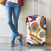 Philippines MassKara Festival Luggage Cover Smile Masks with Hawaiian Art Pattern and Tropical Plants