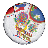 Philippines MassKara Festival Spare Tire Cover Smile Masks with Hawaiian Art Pattern and Tropical Plants