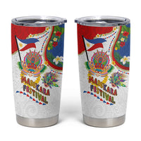 Philippines MassKara Festival Tumbler Cup Smile Masks with Hawaiian Art Pattern and Tropical Plants