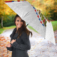Philippines MassKara Festival Umbrella Smile Masks with Hawaiian Art Pattern and Tropical Plants