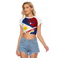 Philippines Basketball Custom Raglan Cropped T Shirt Pilipinas Tribal Pattern LT03 Female Multicolor - Polynesian Pride