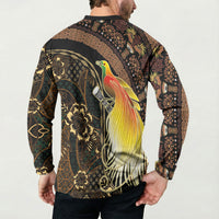Papua New Guinea and Indonesia Batik Button Sweatshirt Bird of Paradise with Tribal Batik Patterns