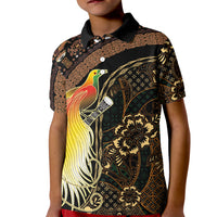 Papua New Guinea and Indonesia Batik Kid Polo Shirt Bird of Paradise with Tribal Batik Patterns