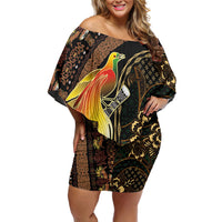 Papua New Guinea and Indonesia Batik Off Shoulder Short Dress Bird of Paradise with Tribal Batik Patterns LT03 Women Multicolor - Polynesian Pride