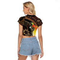 Papua New Guinea and Indonesia Batik Raglan Cropped T Shirt Bird of Paradise with Tribal Batik Patterns LT03 - Polynesian Pride