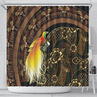 Papua New Guinea and Indonesia Batik Shower Curtain Bird of Paradise with Tribal Batik Patterns
