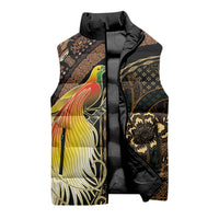 Papua New Guinea and Indonesia Batik Sleeveless Puffer Jacket Bird of Paradise with Tribal Batik Patterns
