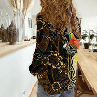 Papua New Guinea and Indonesia Batik Women Casual Shirt Bird of Paradise with Tribal Batik Patterns LT03 - Polynesian Pride