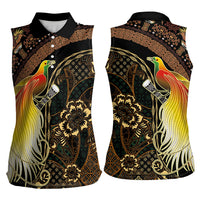 Papua New Guinea and Indonesia Batik Women Sleeveless Polo Shirt Bird of Paradise with Tribal Batik Patterns LT03 - Polynesian Pride