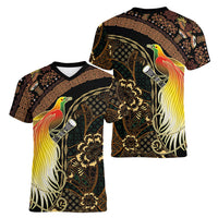 Papua New Guinea and Indonesia Batik Women V-Neck T-Shirt Bird of Paradise with Tribal Batik Patterns LT03 - Polynesian Pride