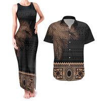 Fiji Palm Leaves Couples Matching Tank Maxi Dress and Hawaiian Shirt Masi and Tapa Tribal Pattern Beige Color LT03 Beige - Polynesian Pride