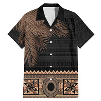 Fiji Palm Leaves Family Matching Mermaid Dress and Hawaiian Shirt Masi and Tapa Tribal Pattern Beige Color LT03 Dad's Shirt - Short Sleeve Beige - Polynesian Pride