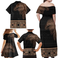 Fiji Palm Leaves Family Matching Off Shoulder Maxi Dress and Hawaiian Shirt Masi and Tapa Tribal Pattern Beige Color LT03 - Polynesian Pride