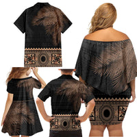Fiji Palm Leaves Family Matching Off Shoulder Short Dress and Hawaiian Shirt Masi and Tapa Tribal Pattern Beige Color LT03 - Polynesian Pride