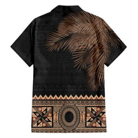 Fiji Palm Leaves Family Matching Off Shoulder Short Dress and Hawaiian Shirt Masi and Tapa Tribal Pattern Beige Color LT03 - Polynesian Pride