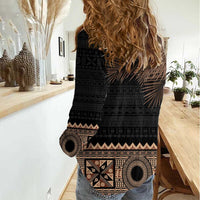 Fiji Palm Leaves Women Casual Shirt Masi and Tapa Tribal Pattern Beige Color LT03 - Polynesian Pride