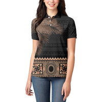 Fiji Palm Leaves Women Polo Shirt Masi and Tapa Tribal Pattern Beige Color LT03 - Polynesian Pride