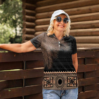 Fiji Palm Leaves Women Polo Shirt Masi and Tapa Tribal Pattern Beige Color LT03 - Polynesian Pride