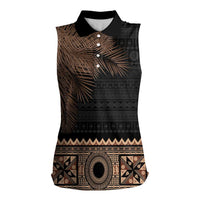 Fiji Palm Leaves Women Sleeveless Polo Shirt Masi and Tapa Tribal Pattern Beige Color LT03 Female Beige - Polynesian Pride