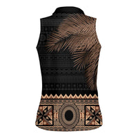 Fiji Palm Leaves Women Sleeveless Polo Shirt Masi and Tapa Tribal Pattern Beige Color LT03 - Polynesian Pride