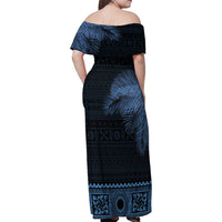 Fiji Palm Leaves Family Matching Off Shoulder Maxi Dress and Hawaiian Shirt Masi and Tapa Tribal Pattern Blue Color LT03 - Polynesian Pride