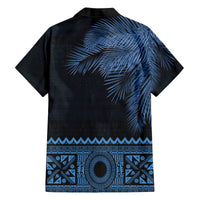 Fiji Palm Leaves Family Matching Off Shoulder Short Dress and Hawaiian Shirt Masi and Tapa Tribal Pattern Blue Color LT03 - Polynesian Pride