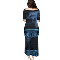 Fiji Palm Leaves Family Matching Puletasi and Hawaiian Shirt Masi and Tapa Tribal Pattern Blue Color LT03 - Polynesian Pride