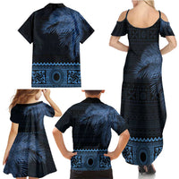 Fiji Palm Leaves Family Matching Summer Maxi Dress and Hawaiian Shirt Masi and Tapa Tribal Pattern Blue Color LT03 - Polynesian Pride
