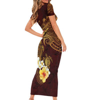 Polynesian Turtle Family Matching Short Sleeve Bodycon Dress and Hawaiian Shirt Plumeria Hibiscus Pattern Oxblood LT03 - Polynesian Pride