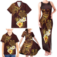 Polynesian Turtle Family Matching Tank Maxi Dress and Hawaiian Shirt Plumeria Hibiscus Pattern Oxblood LT03 - Polynesian Pride