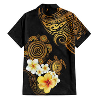 Polynesian Turtle Family Matching Off Shoulder Short Dress and Hawaiian Shirt Plumeria Hibiscus Pattern Black Color LT03 - Polynesian Pride