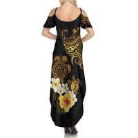 Polynesian Turtle Family Matching Summer Maxi Dress and Hawaiian Shirt Plumeria Hibiscus Pattern Black Color LT03 - Polynesian Pride