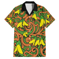 New Zealand Kowhai Flowers Family Matching Off The Shoulder Long Sleeve Dress and Hawaiian Shirt Maori Koru Pattern LT03 Dad's Shirt - Short Sleeve Orange - Polynesian Pride