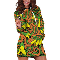 New Zealand Kowhai Flowers Hoodie Dress Maori Koru Pattern LT03 Orange - Polynesian Pride