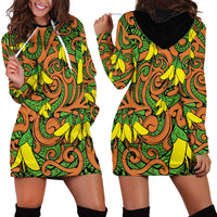 New Zealand Kowhai Flowers Hoodie Dress Maori Koru Pattern LT03 - Polynesian Pride