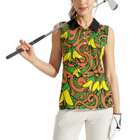 New Zealand Kowhai Flowers Women Sleeveless Polo Shirt Maori Koru Pattern LT03 - Polynesian Pride